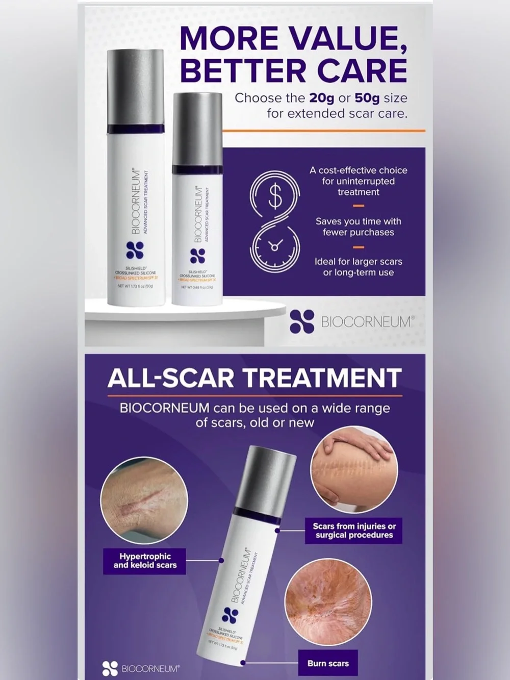 Biocorneum Silicone Scar Gel with Silishield®, SPF 30 Scar Cream, 20g